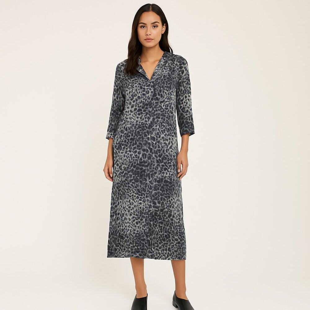 Sway and Cake Leopard Button-Front Shirt Dress Longline Midi – Size Small